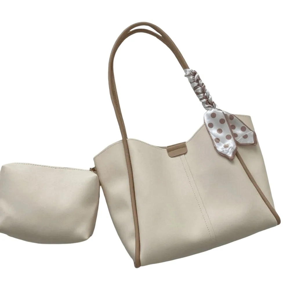 

Tote Bag Women PU Shoulder Bag with Small Bag PU Leather Silk Scarf Straps Handbag Large Capacity All-match PU Underarm Bag Lady