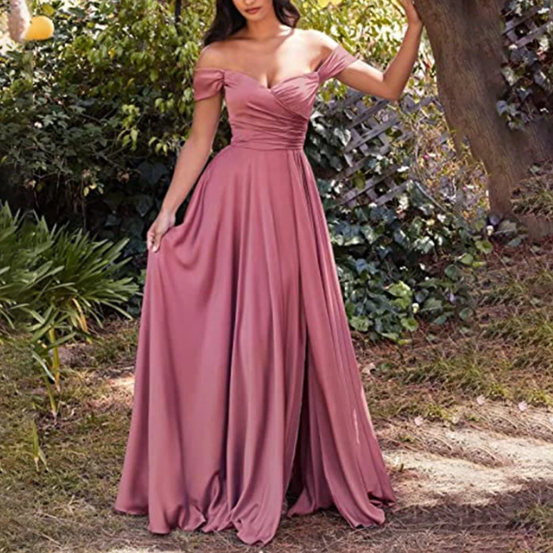 

Simple High End Cross Draped Slash Neck Prom Dresses Modern Popular Slim Wait Homecoming Vestidos Luxury Glossy Long Soft Gown