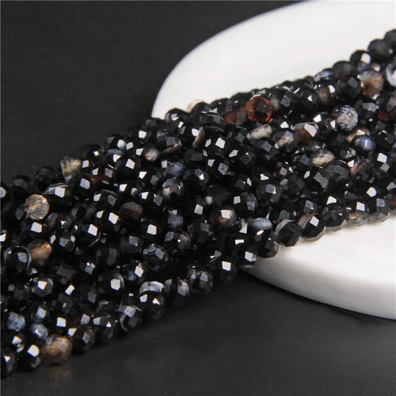 2 3 4mm Black Agates Faceted Bead Onyx Agat Micro Loose Spacer Waist Bead For Jewelry Making Beadwork DIY Bracelet Necklace 38cm