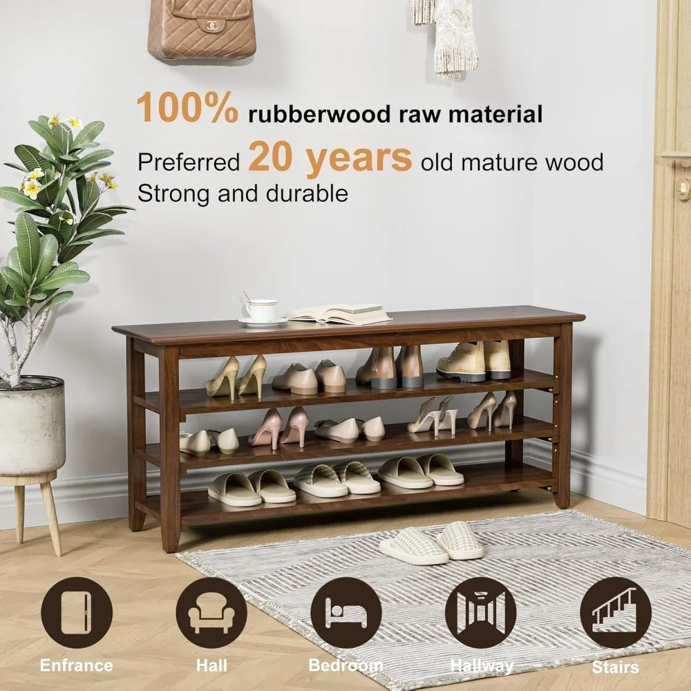 Очень большая скамейка для прихожей из массива дерева с 4-х уровневым местом для хранения обуви