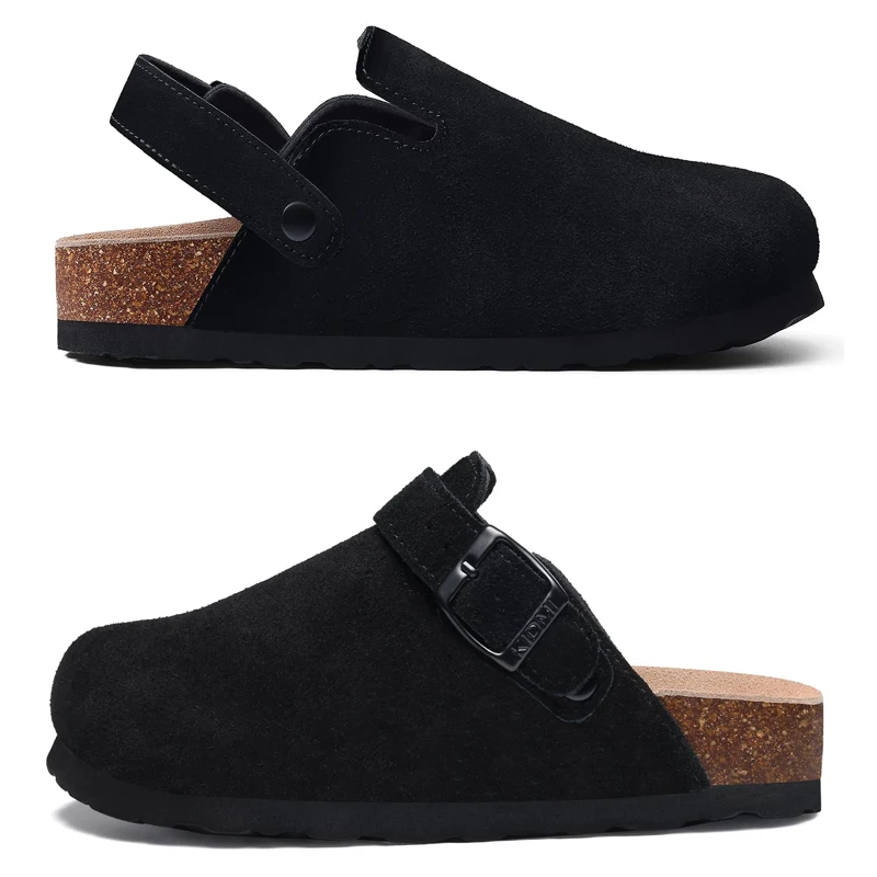 Litfun Women's Leather Clog Sandals With Cork Insole And Adjustable Buckle, Comfortable Outdoor Fashion Mules_voghion.com