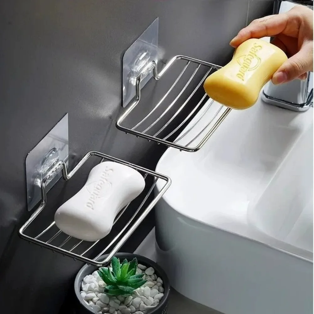 Stainless Steel Soap Holder Wall-mounted Drain Storage Rack Bathroom Multifunctional Durable Soap Dish Holder Household Goods