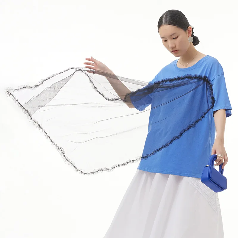 

2026 Summer Women's Clothing Perspective Mesh Splicing Design Loose and Thin Top