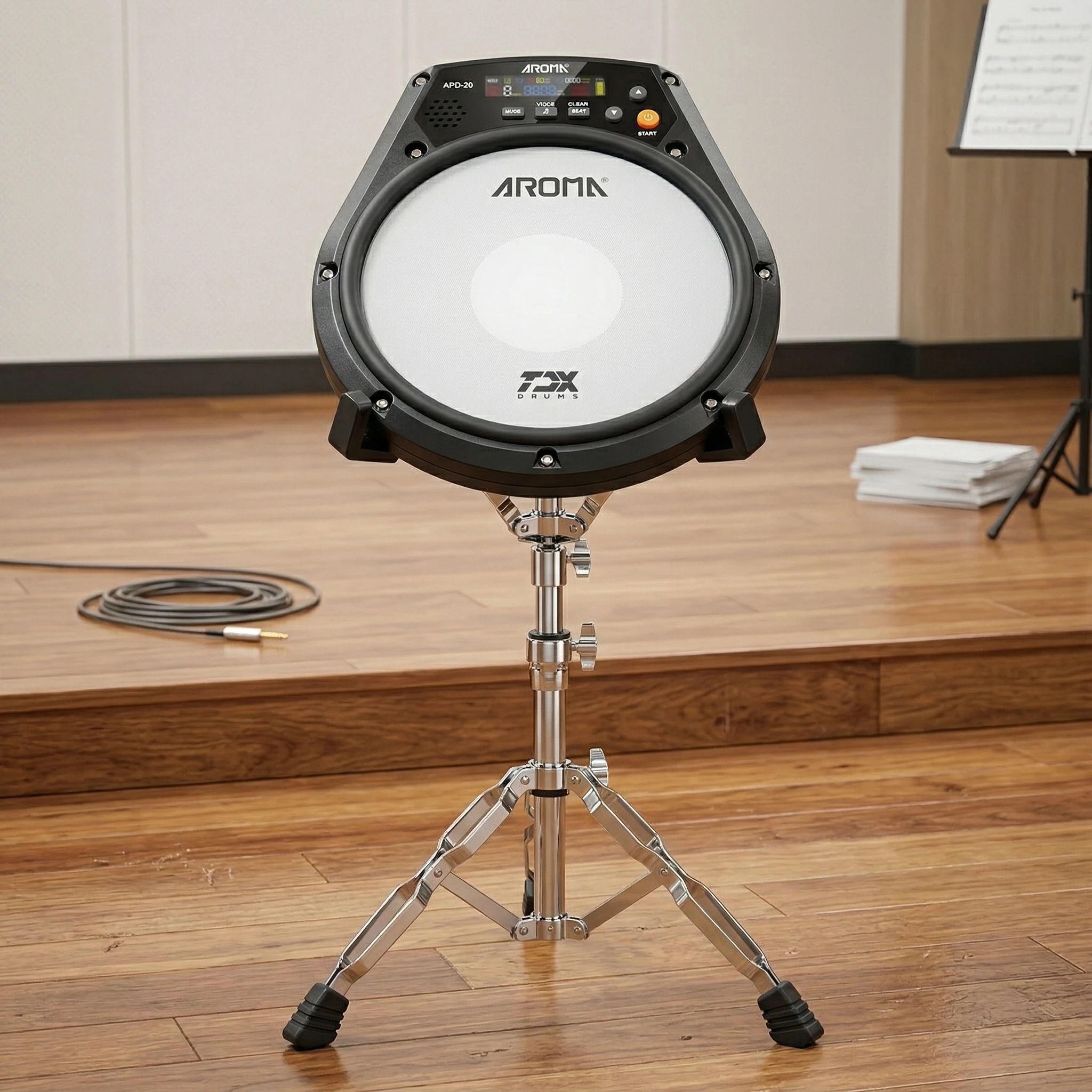 aroma-apd-20-dumb-drum-pad-rechargeable-electronic-mute-drum-beating-board-built-in-battery-metronome-for-beginner-practice