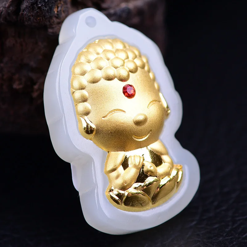 Hetian 12 Guardian Deity Vajra Bodhisattva Pendant Men And Women, Gold-Encased Jade Zodiac Buddha Amulet