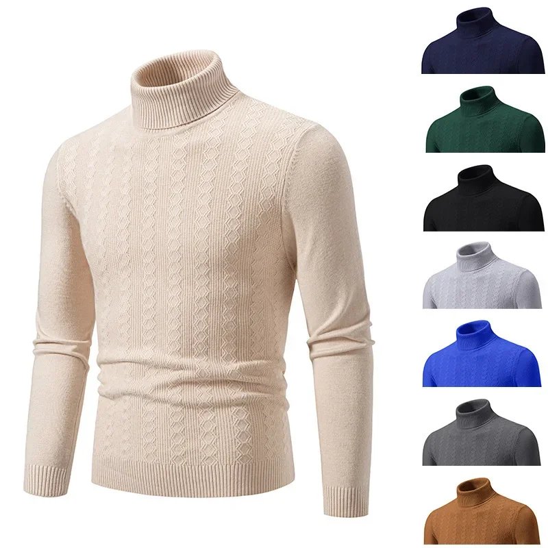 

Men's Fashionable Long Sleeve High Neck Knitted Sweater Winter Base Layer Top Large Size Casual Wear Comfortable Knitwear