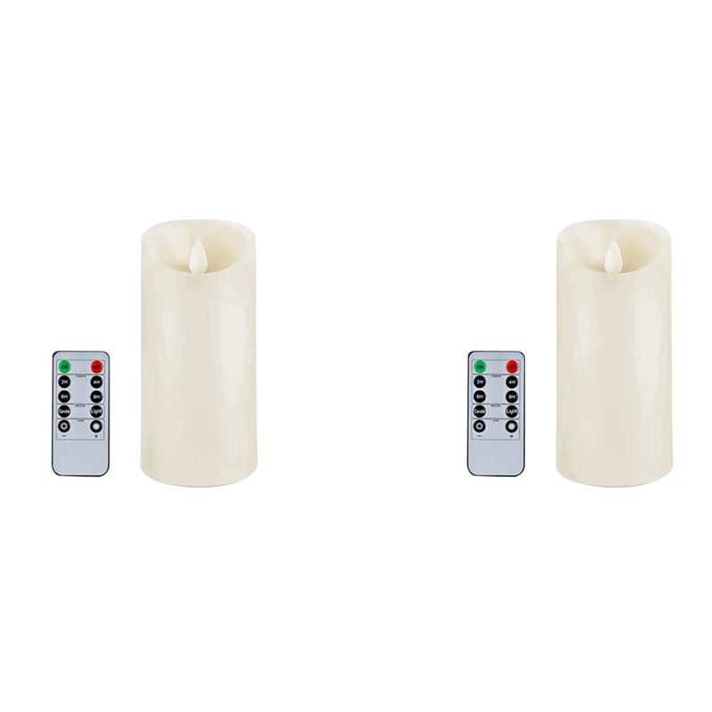 

2X Flickering Flameless Candles Battery Operated With Remote Control And Timer, 3X6 Inch For Indoor Outdoor Decoration