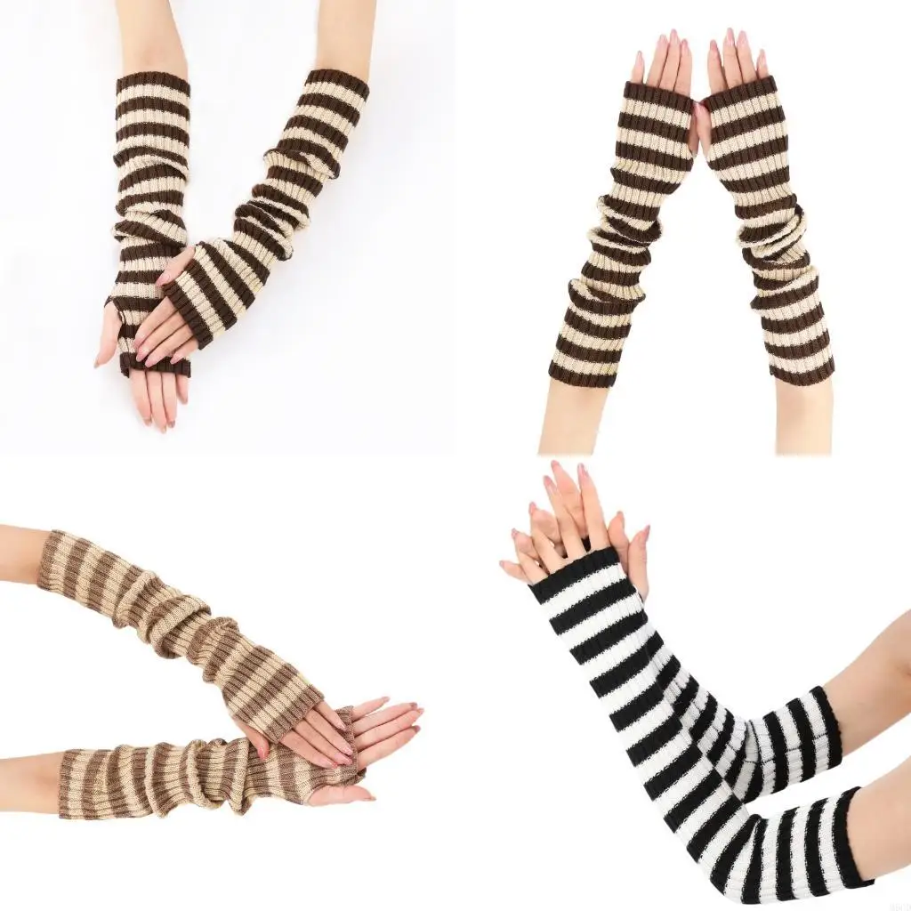 

M6CD полосатые запястье теплые протяженные манжеты унисекс перчатки для печати ежедневного износа вождения