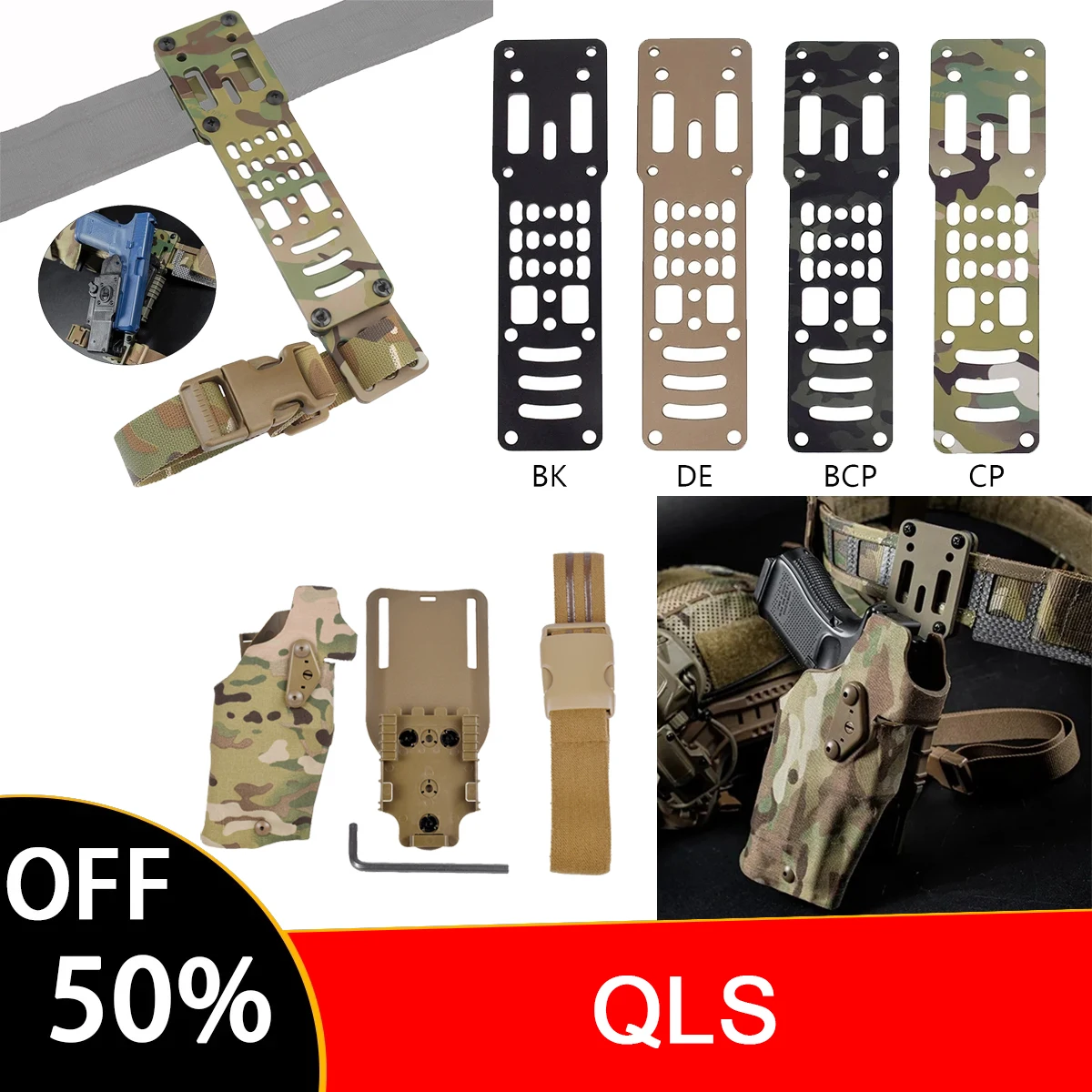 Tactical Glock 17 Holsters Drop Leg Band Hunting Airsoft Quick Pull Draw Metal Modular Holster Adapter Compatible QLS Platform