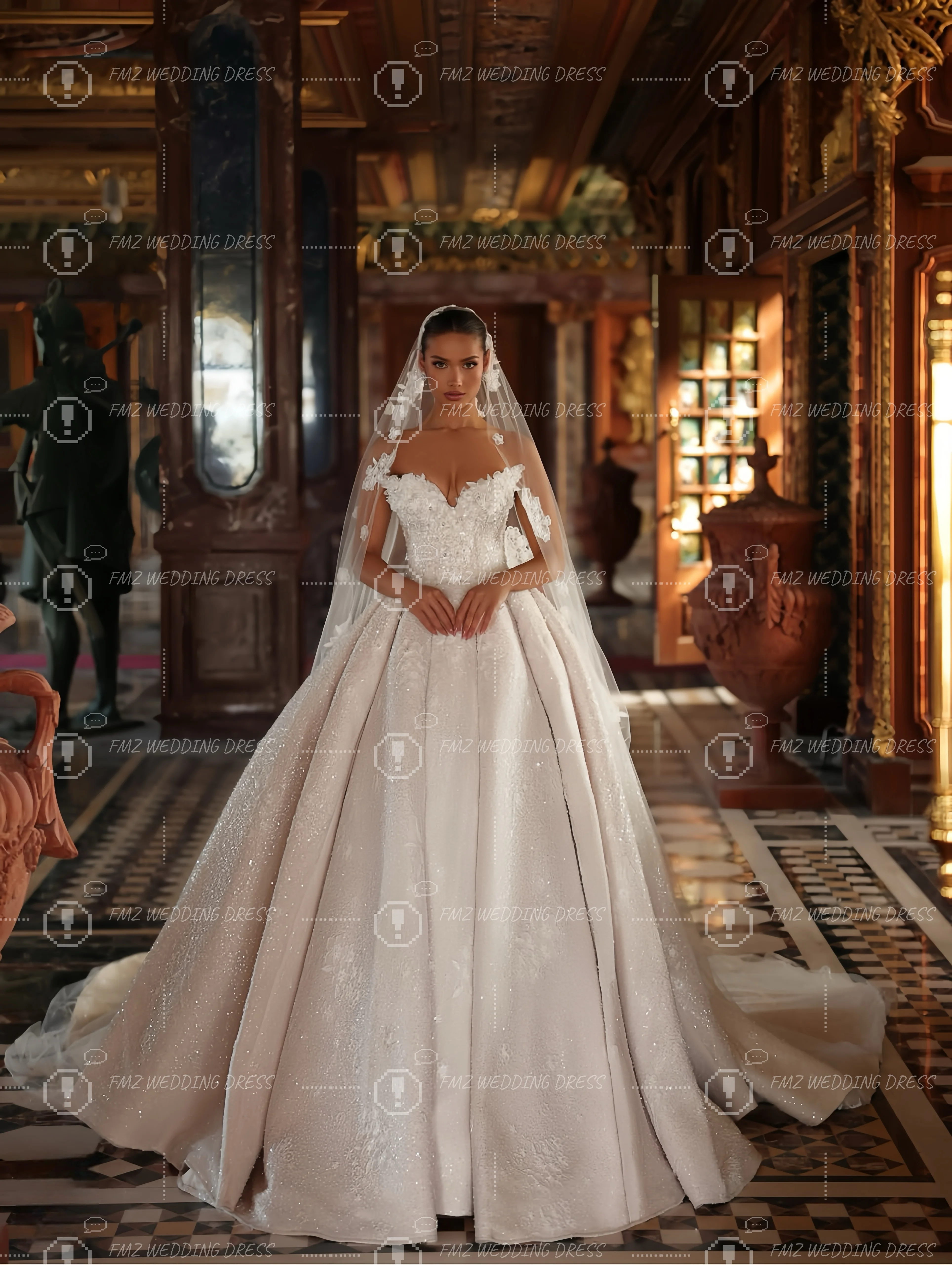 

Customzied V-neck sleeveless Ball Gown beaded luxury wedding dress vestidos de novia amanda novias amanda novias official