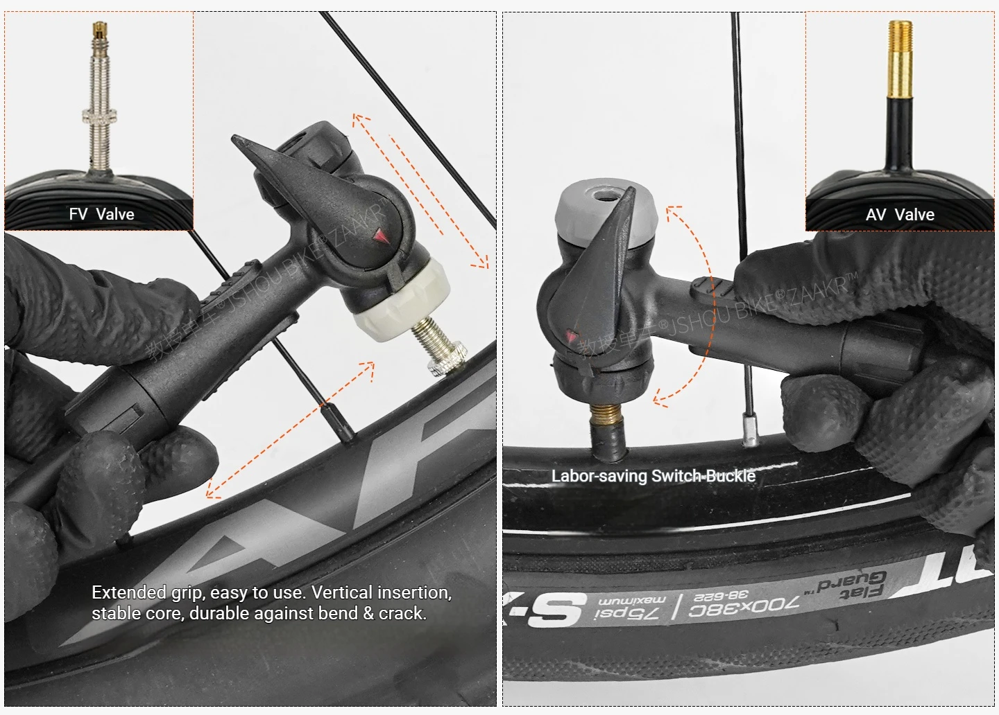 JSHOUBIKE Pumpenadapter, passend für 3 Ventile (Schrader/Presta/Dunlop), kompatibel mit 8/10 mm Schlauch, Ersatz für manuelle und elektrische Pumpen – Detail 9