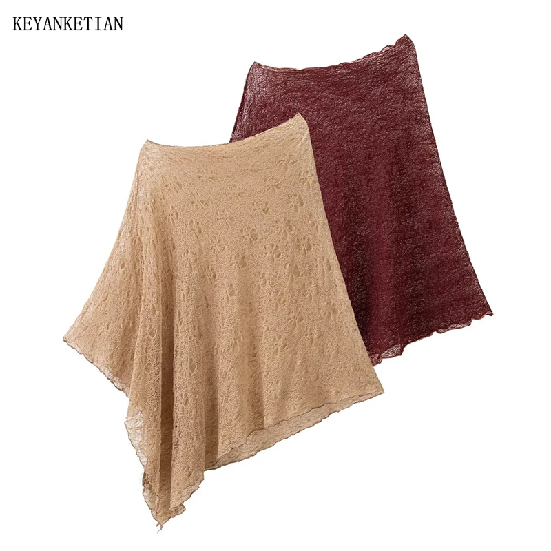 KEYANKETIAN 2026 Summer New Woman Romantic Lace Shawl Floral Jacquard Sheer Knit Lightweight Evening & Beach Cover Up