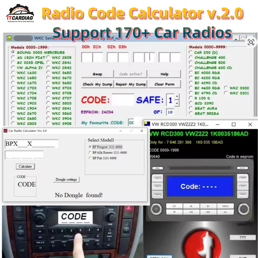 Car Radio Code Calculator V2.0 Generate Unlock Radio Codes/Recode/Decode CD for VW/Hyundai/Ford/Renault Over 170pcs Codes