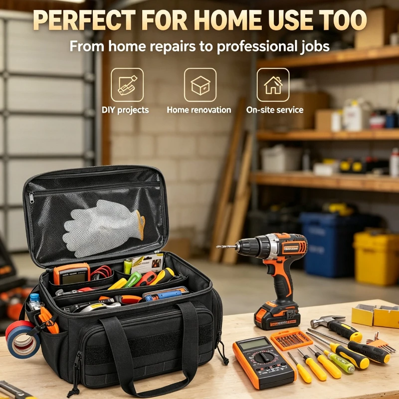 Heavy Duty 14 Inch Tool Bag Wide Opening Zip Quick Access Multiple Internal External Pockets With Carry Handle Storage Organizer