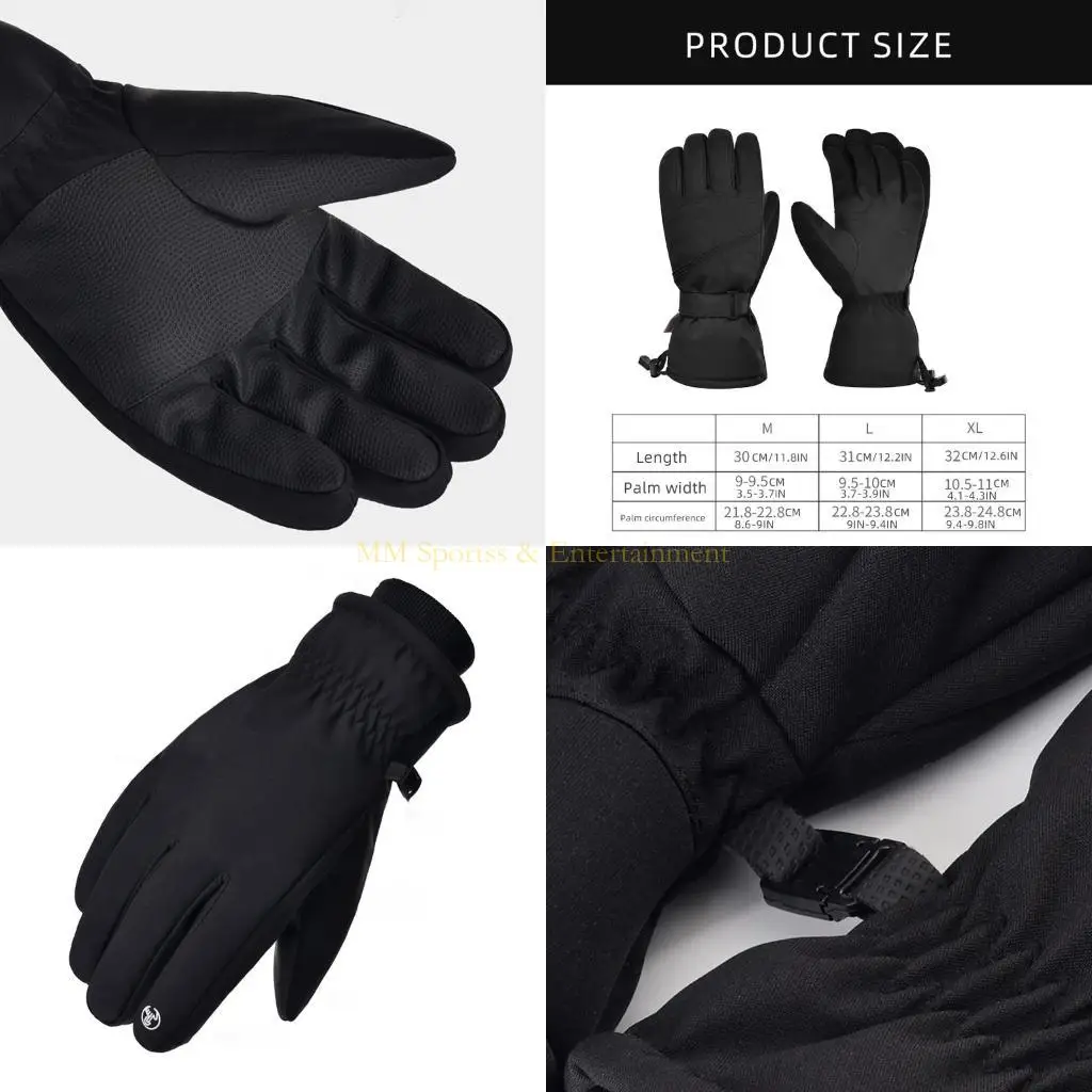 قفازات تزلج 31BE سوداء مقاومة للرياح ومقاومة للماء للمشي لمسافات طويلة والجري وركوب الدراجات والتزلج على الجليد تحافظ على دفء