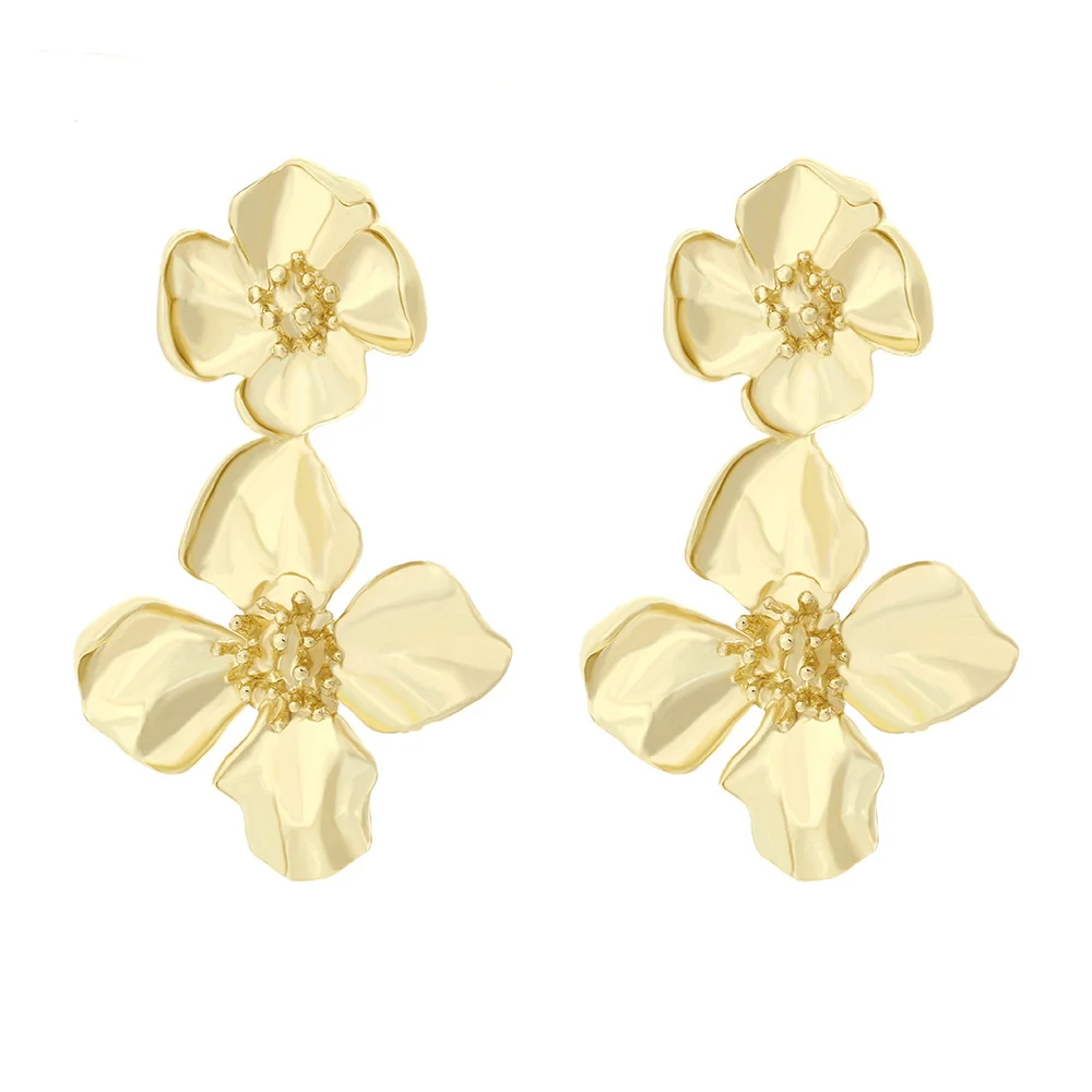 2024 new light luxury earrings Retro alloy petal pendant earrings European and American personality flower leaf earrings