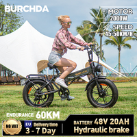 BURCHDA NEW R7 Dual motors 2000W 50KM/H Foldable Electric Bicycle 48V20AH Lithium Battery 20 Inch 4.0 Fatbike Electric Bike