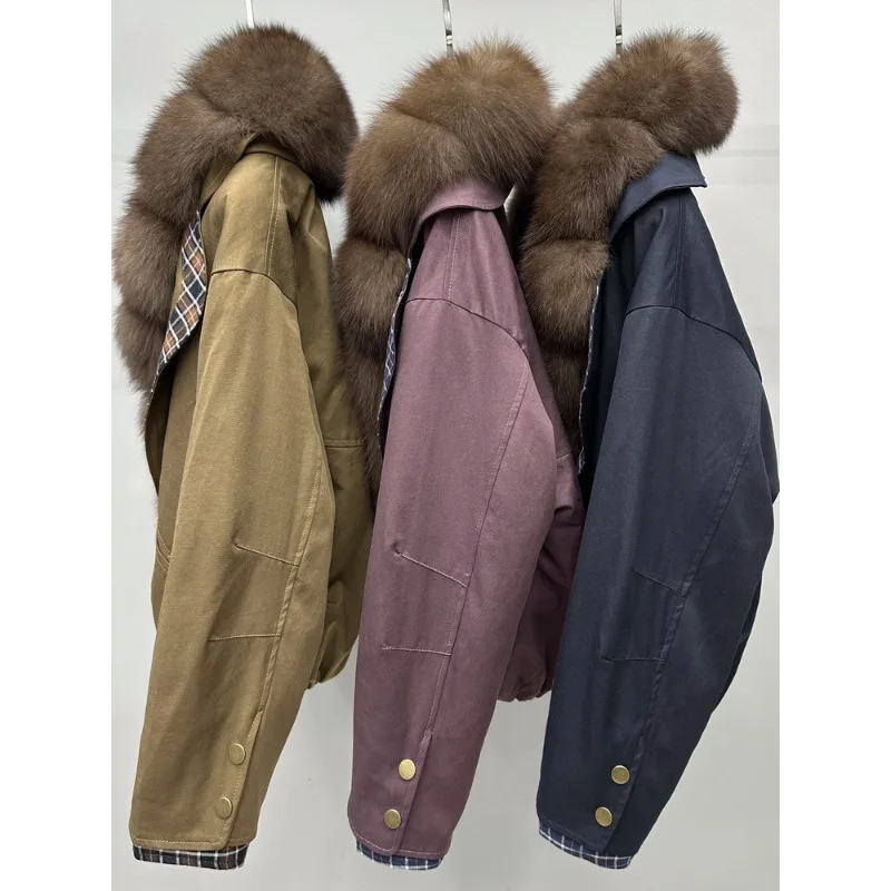 2025 nuovo piumino moda donna giacca corta in pelliccia collo in pelliccia di volpe rimovibile abbigliamento invernale popolare