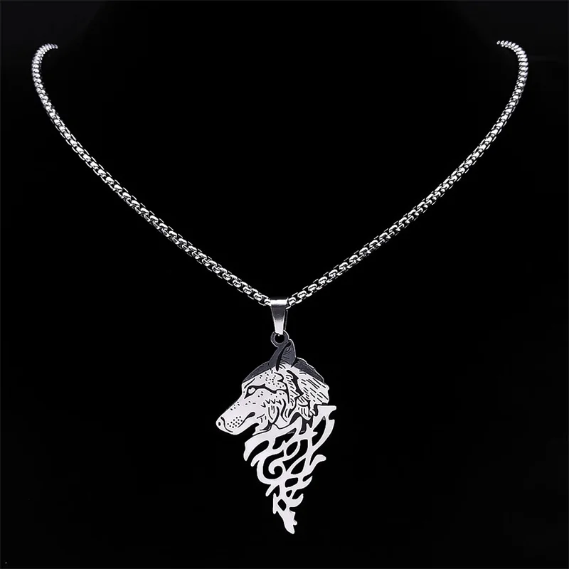 Viking Wolf Head Pendant Necklace Stainless Steel Punk Vintage Animal Cool Stuff Men\'s Chain Party Jewelry Gift collar hombre