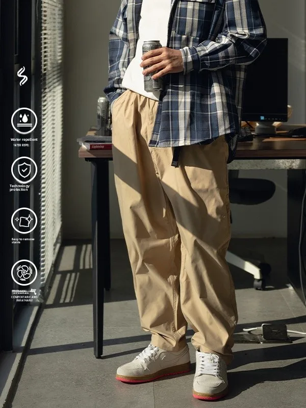 

Loose Fit Outdoor Casual Pants ex Qui Dry Durable ape Retro Sle Youth Faion Khaki Color Lenzing Fabric