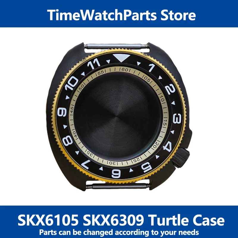 

Black Turtle Watch Case with Sealed Caseback Stainless Steel SKX6105 SKX6309 Seiko Watch Case Bezel Insert Dive Watch Mod Parts