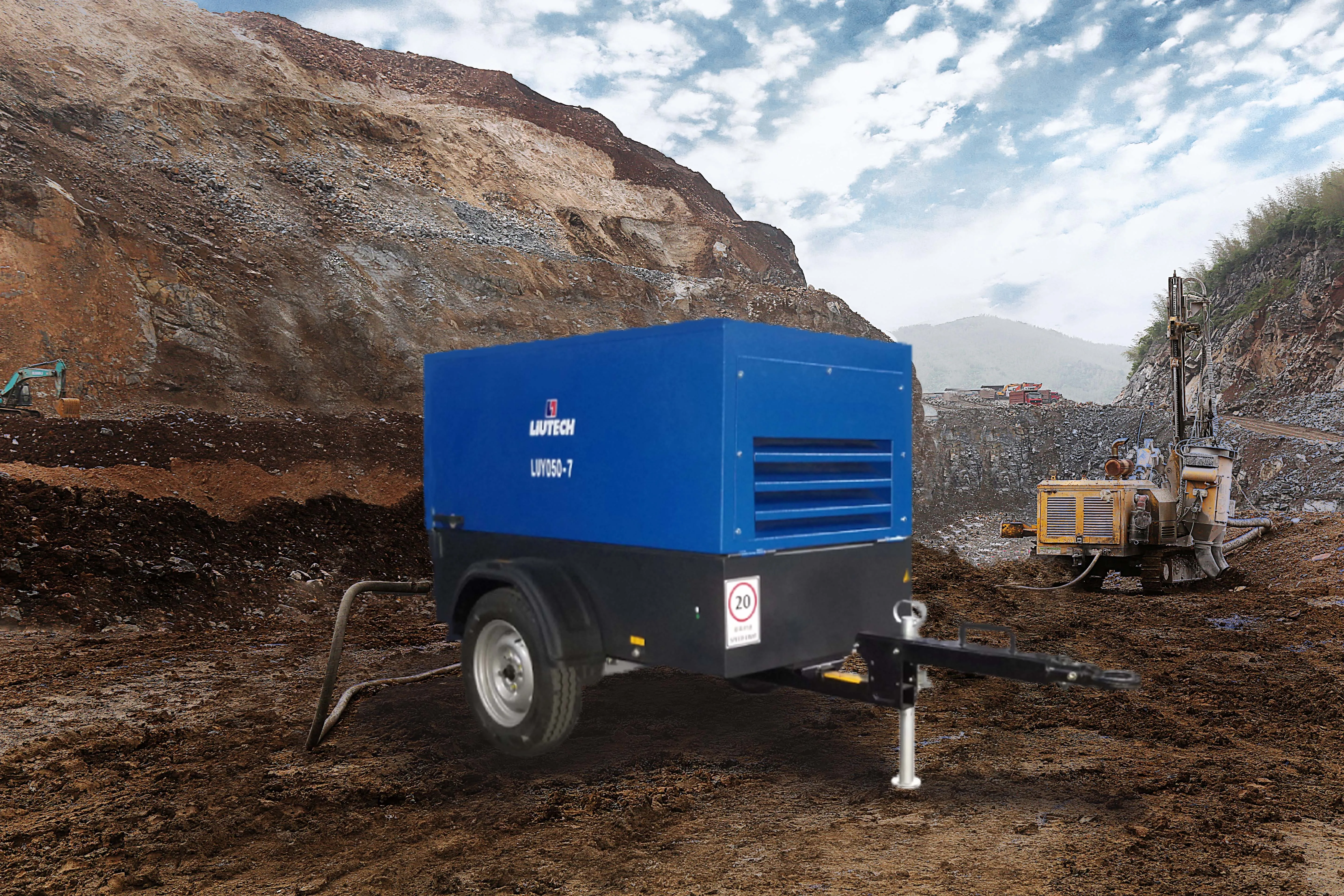 Customized Liutech Portable Diesel-Powered Air Compressor 185CFM 7Bar for Water Well Drilling and Customized Drilling Rigs
