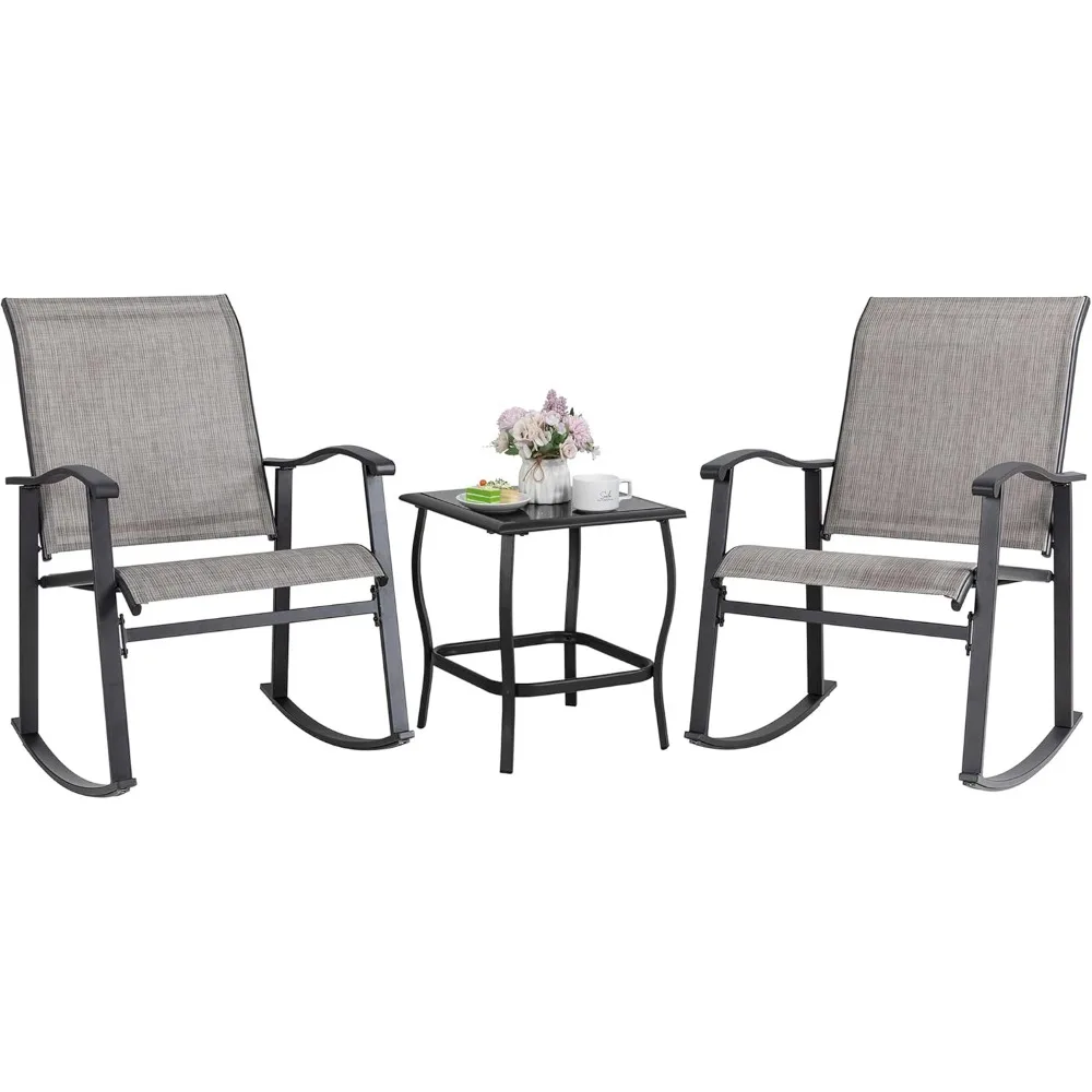 3 Piece Rocking Bistro Set: Outdoor Furniture with Rocker Chairs and Glass Table for Small Spaces