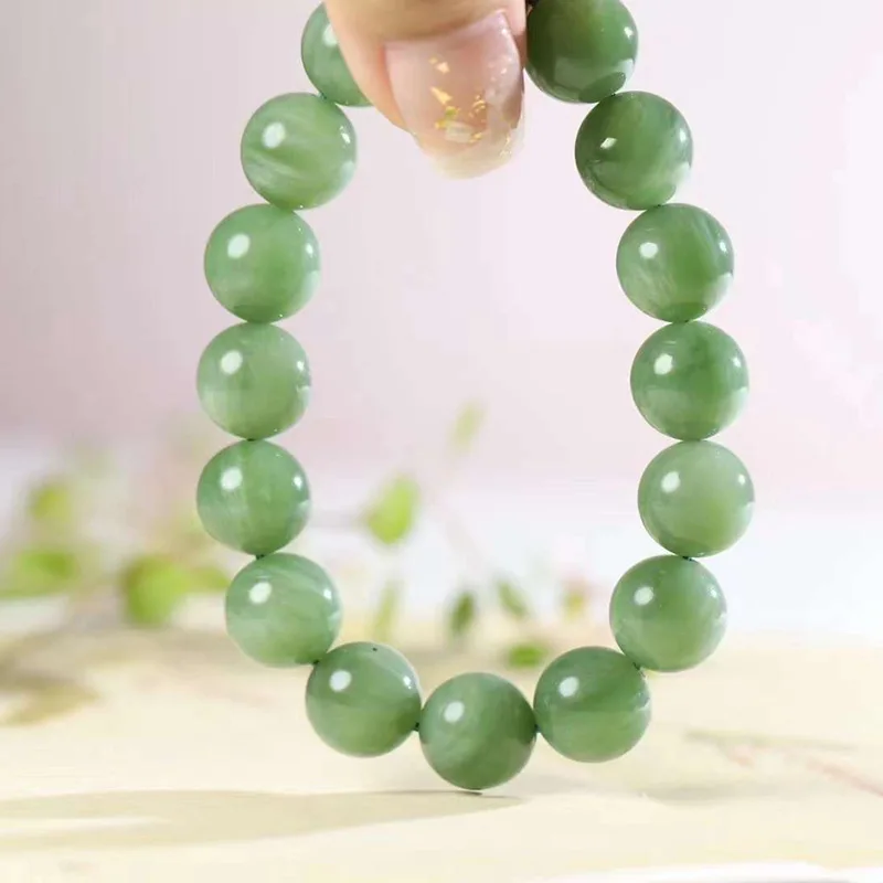 Natural Xinjiang Hetian Russian Micro Cat Eye Jade Bracelet for Men and Women