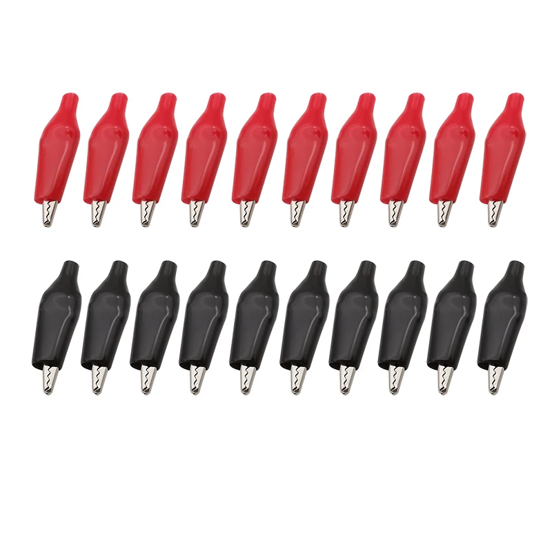 20Pcs Mini 28mm Alligator Test Clips Electrical Clamp Metal Crocodile Clip DIY Battery Testing Probe Clips With Red Black Sheath