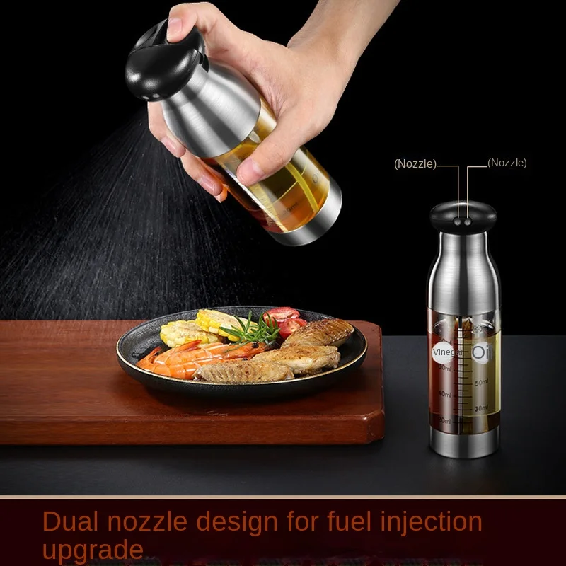 Kitchen glass double end fuel injection bottle atomization press oil vinegar bottle kitchen separation oil pot storage tank