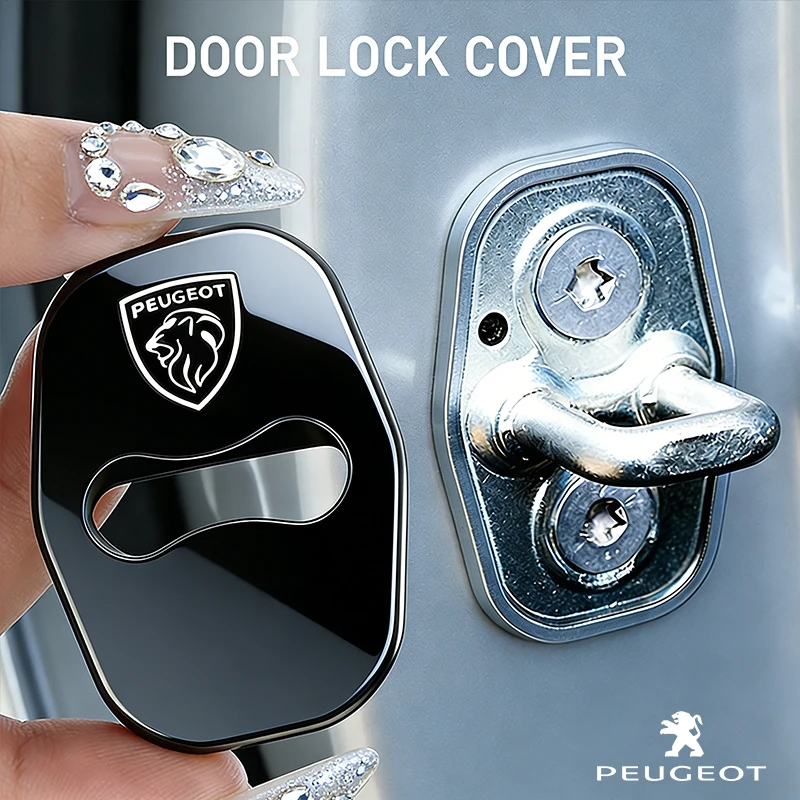 Couvercle de serrure de porte de voiture en acier inoxydable, accessoires de Protection pour Peugeot 308 206 207 408 208 407 508 107 301 307 406 807 607, 4 pièces