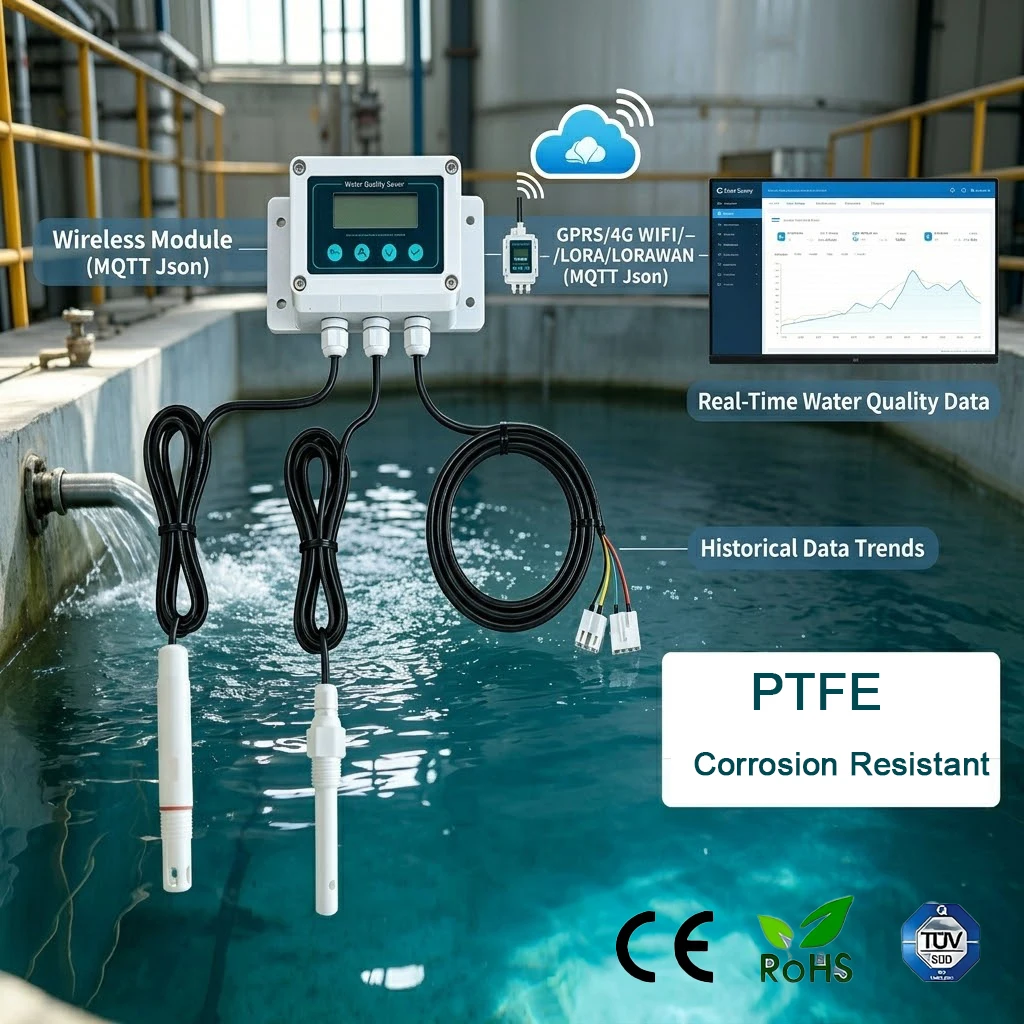 Digital Multi Parameter Water Quality Sensor PH EC TDS Salinity Temperature Meter PTFE  Corrosion RS485 Sensor
