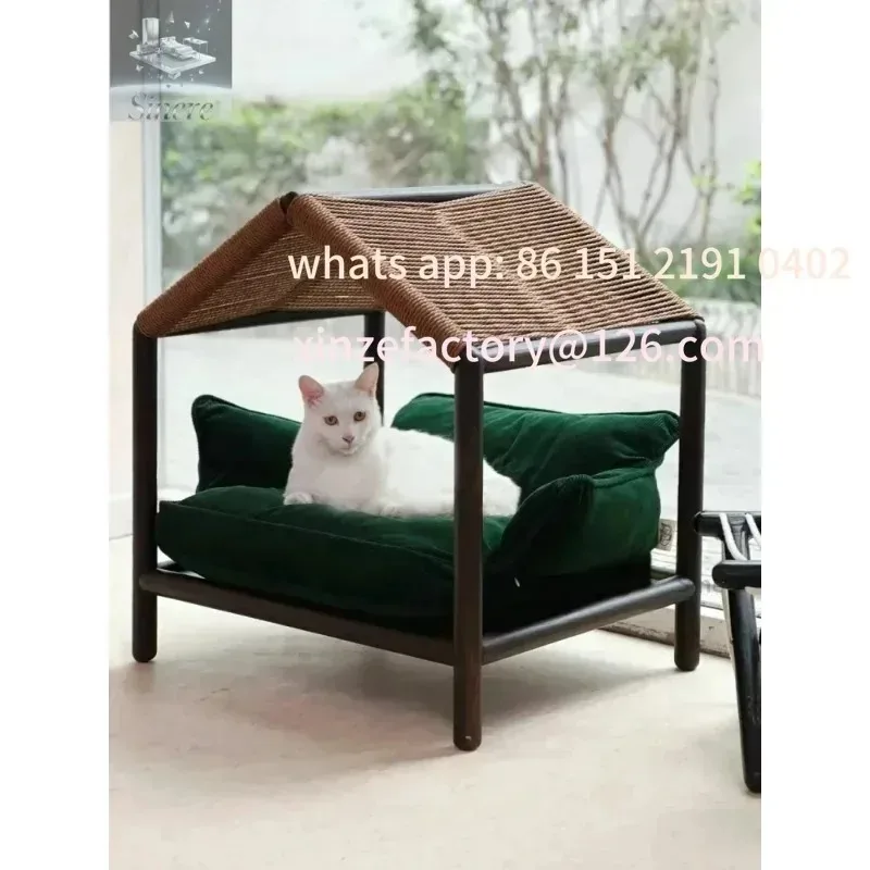 

Customizable Pet wooden house cat nest solid wood summer high-end four-season universal rattan weaving cat house
