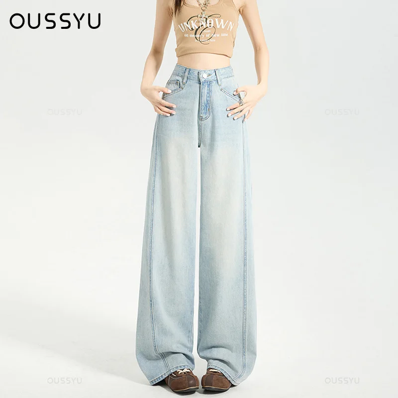Jeans Women Loose Casual Spring Autumn New Style Y2k Straight Leg Wide Leg Pants Design Blue Denim Pants Women plus Trousers