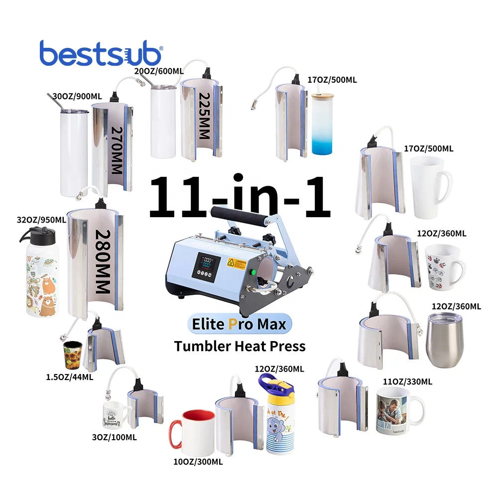 BestSub Elite Pro Max 40oz 30oz 20oz 17oz 12oz 11oz 3oz All in One 11 in 1 Tumbler Mug Press Heat Press Machine Sublimation