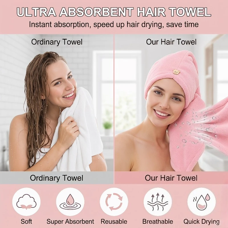 1pc Ultra-Absorbent Microfiber Hair Towel Cover, No Frizz, Soft Headscarf for Curly, Spiral, And Wavy Hair,For Women's Bathroom