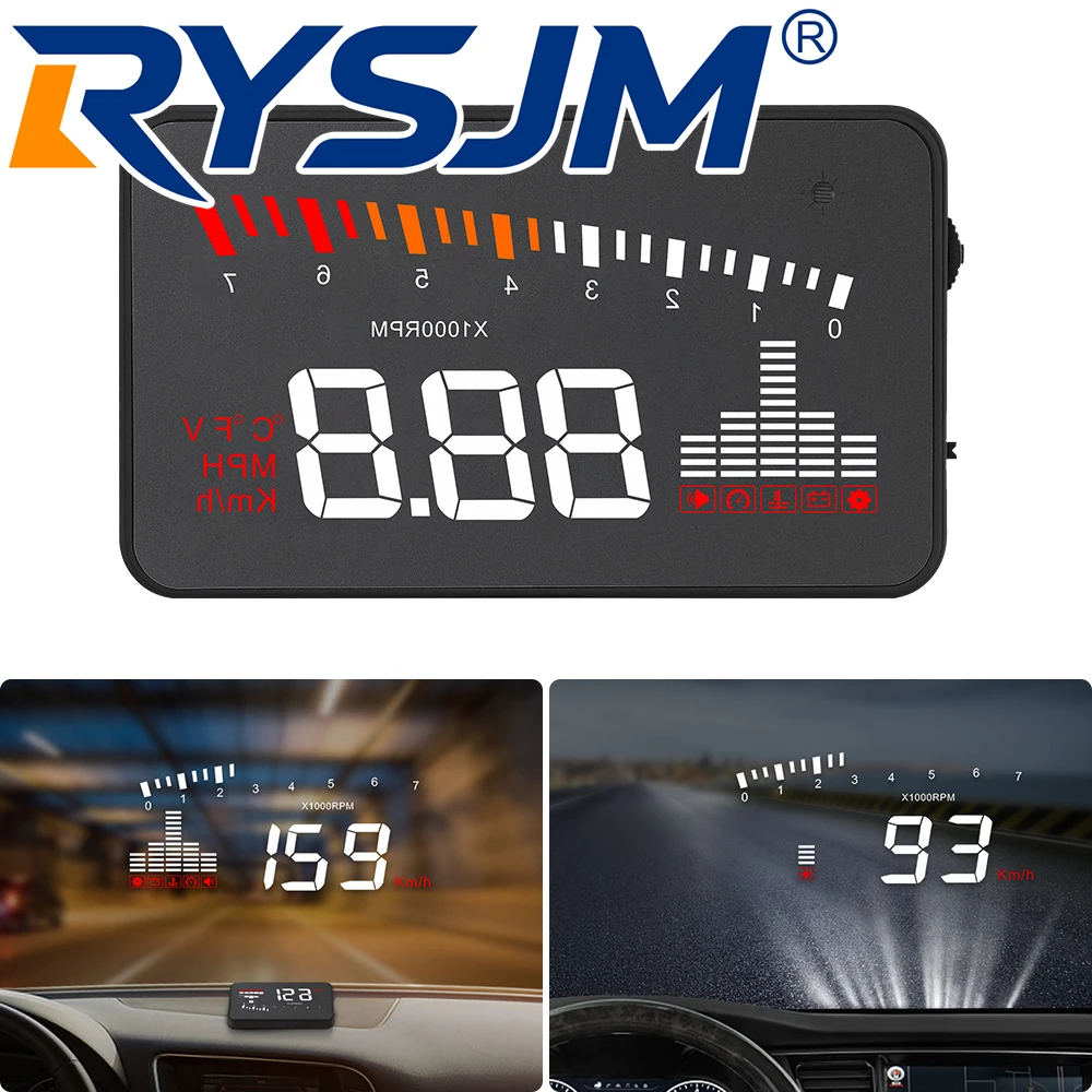 X5 OBD HUD Digital Head Up Display Speedometer KMH,MPH Unit Water Temperature Overspeed Alarm Voltage RPM