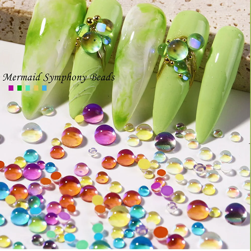 300Pcs Mermaid Tears Nail Rhinestones Symphony Aurora Diamond Jewelry Candy Mixed Glass Half Pearl Bubble Manicure Decoration H2