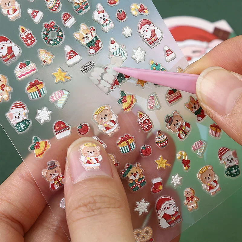 الوردي مضيئة عيد الميلاد مسمار ملصق الرنة سانتا كلوز الدب ندفة الثلج الشتاء DIY مسمار الفن ملصق عيد الميلاد مانيكير الديكور #2