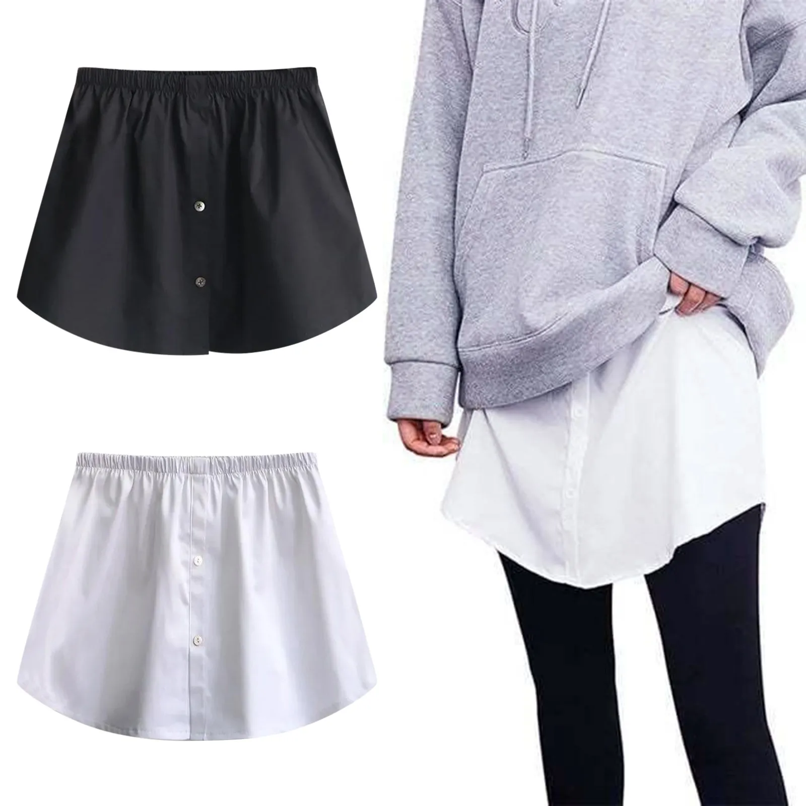 Women Blue Detachable Underskirt Shirt Extenders Layering Irregular Fake Top Blouse Tail Hem Elastic Waist Adjustable Mini Skirt