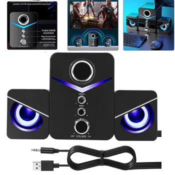 Sistema de altavoces LED para ordenador USB, Subwoofer, Control de graves estéreo para ordenador portátil de escritorio, altavoz portátil
