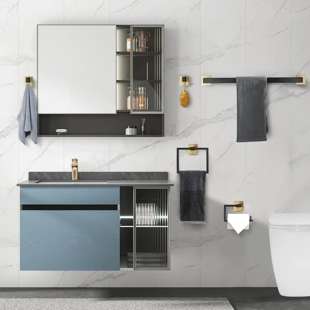 Set di accessori Hardware per il bagno da 5 pezzi Set di portasciugamani da 23.6 pollici in oro nero e spazzolato Set di portasciugamani moderno