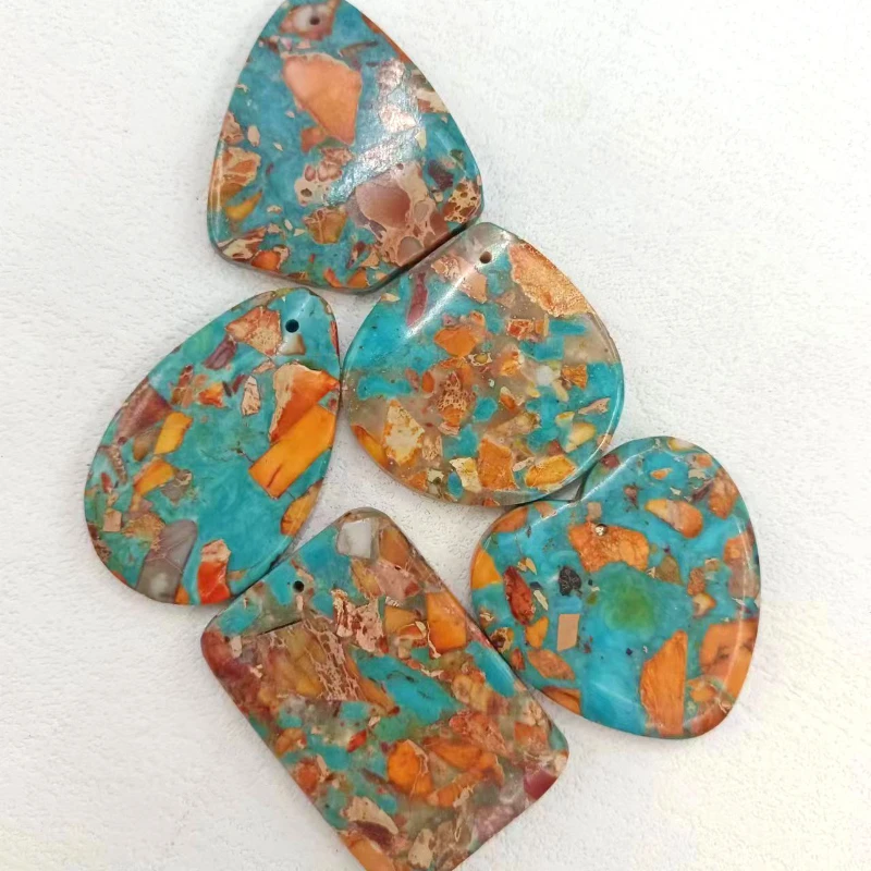 1Pcs/Lot New Emperor Stone Turquoise Orange Pendant   Semi Finished DIY Bag Pendant Jewelry Accessories Wholesale