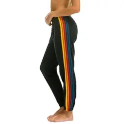 2024 New Rainbow Stripe Spliced Women's Sanitary Pants Sports and Casual Knitted Pants Women's Spring and Autumn Pants