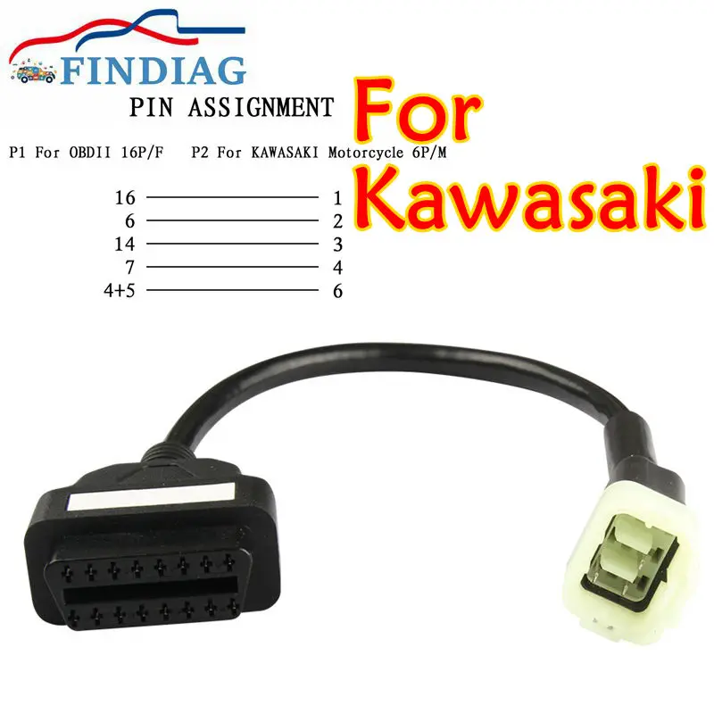 

Новейший диагностический кабель для мотоцикла Kawasaki, 6-контактный разъем OBD2, 16-контактный разъем, кабель-адаптер для мотоцикла OBD2