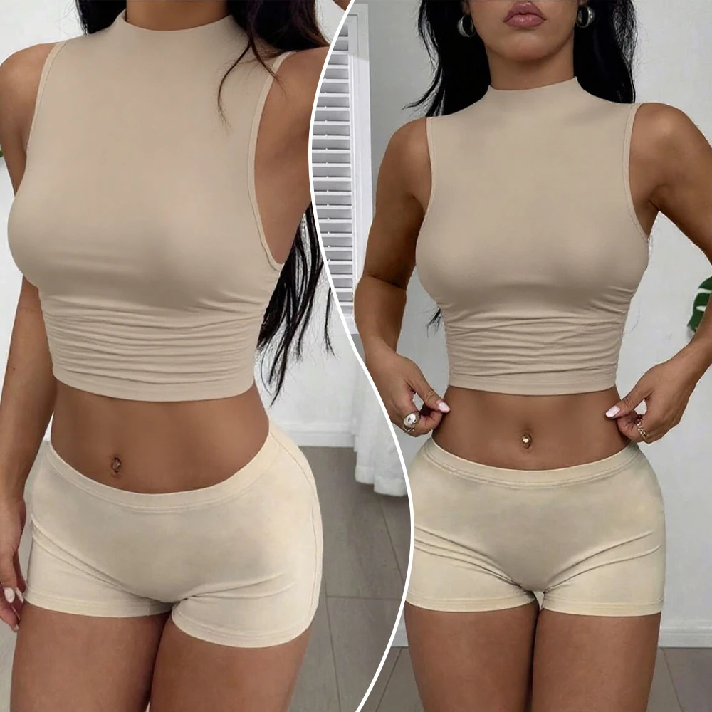 2025 قميص بدون أكمام أساسي للنساء الحد الأدنى الصلبة موضة بلوزة سوداء صيفية بدون أكمام رقبة مستديرة ضيقة كامي للارتداء اليومي