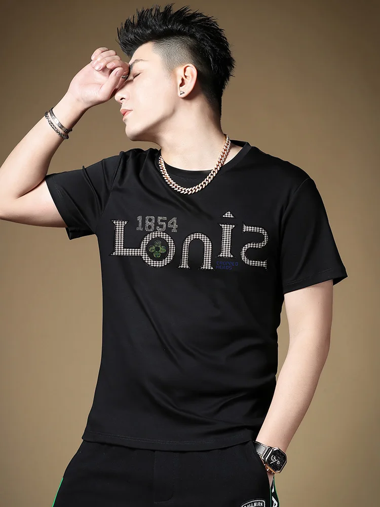 

Мужская летняя футболка из ледяного шелка с коротким рукавом, круглым вырезом, тонкая, охлаждающая, модная, молодежная, из смесового хлопка