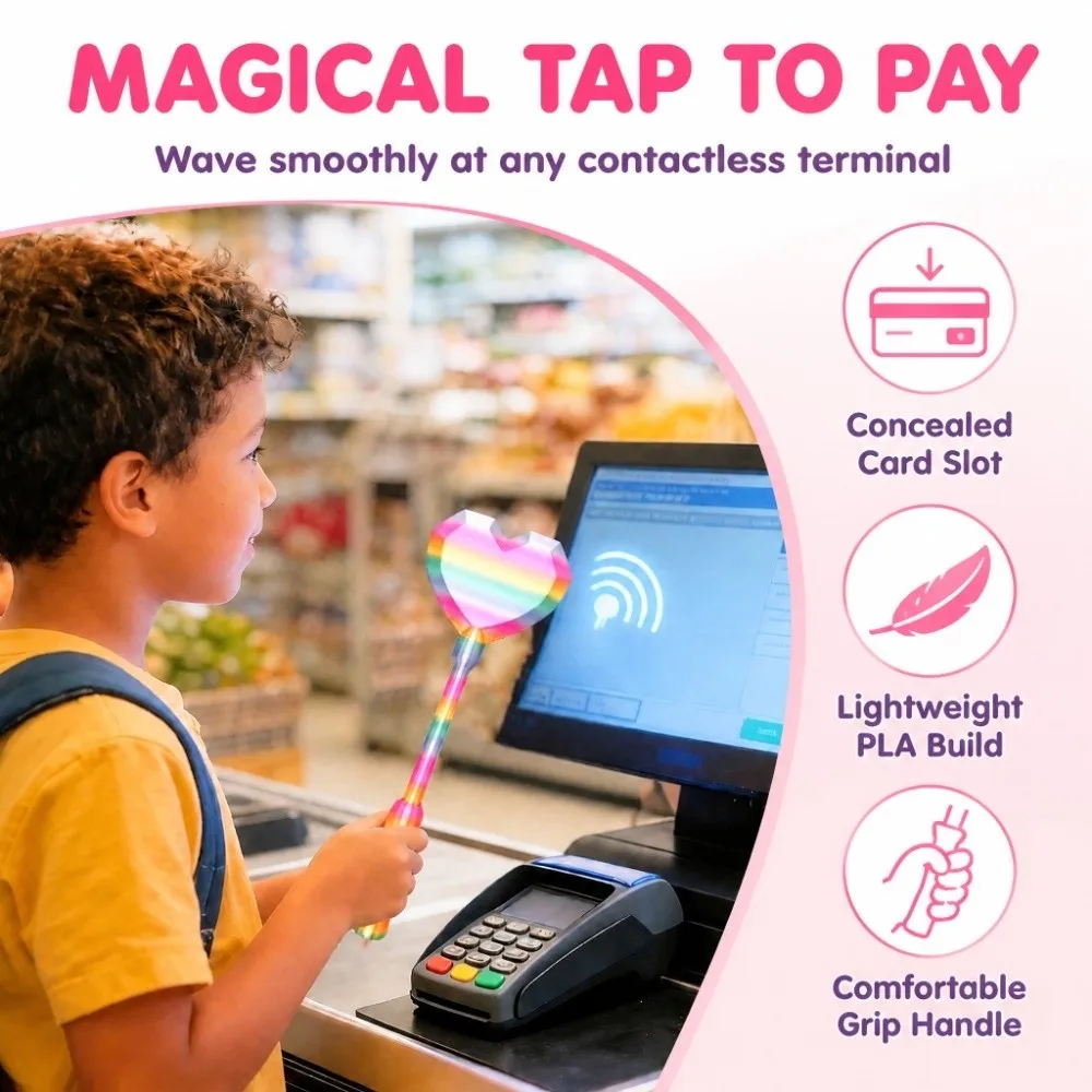 Creative 13.39in 3D Printed Card Wand Candy Color Built In Slot Tap To Pay Wand Heart Shape Credit Card Wand Retail Store