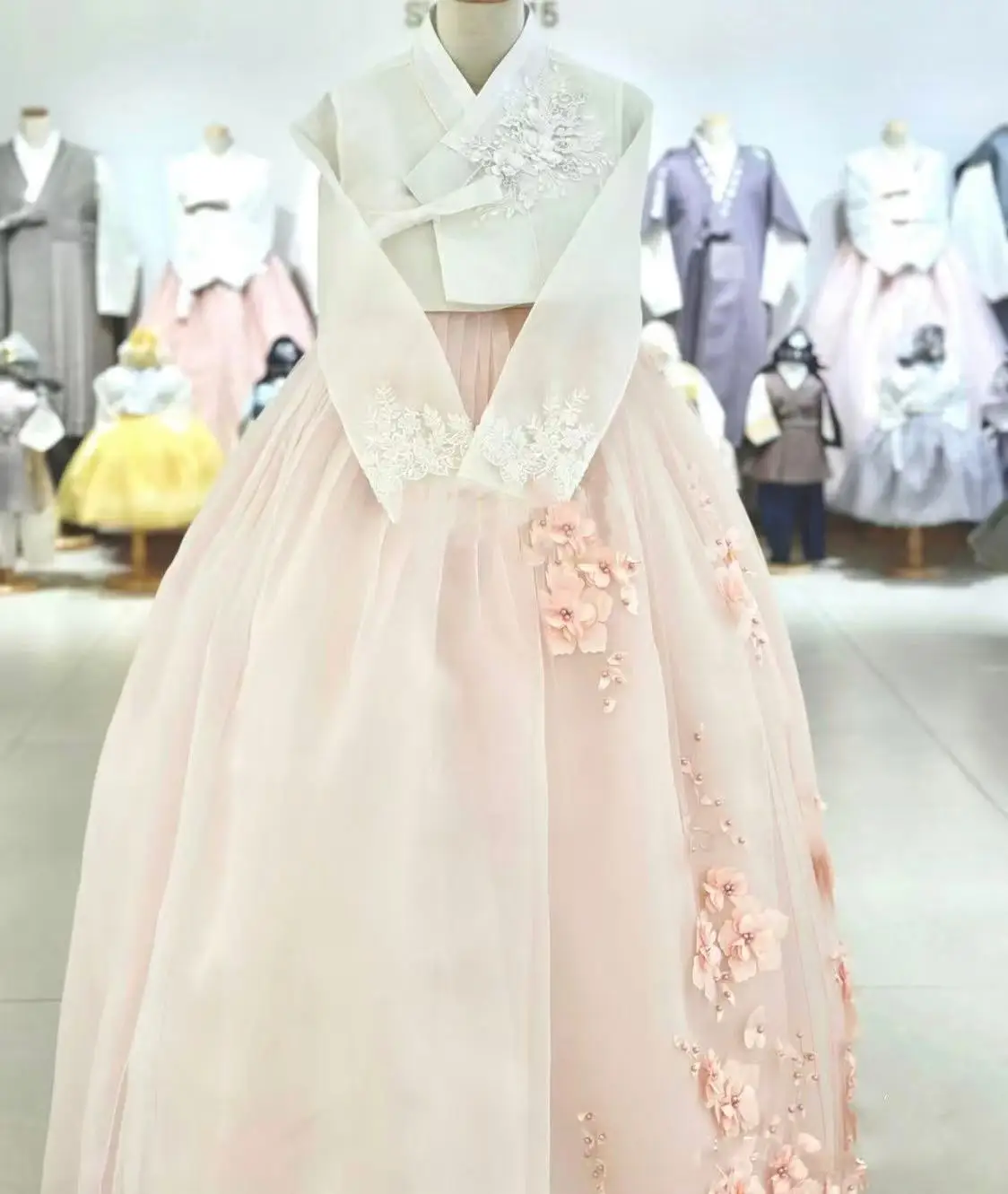 High-end Pink Princess Hanbok Women's Traditional Korean Costume Classical Dance Dress Yanji Palace Style Wedding Floral Clothes