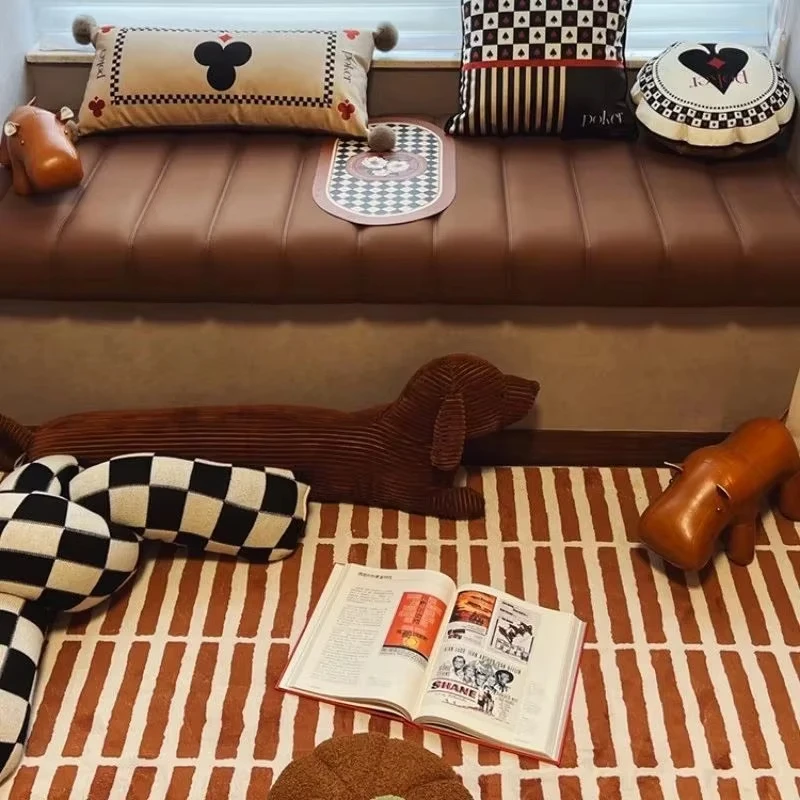 VIKAMA Retro Brown And White Striped Carpet American Ins Style Living Room Bedroom Non Slip Wear Carpet Home Decoration